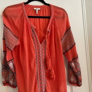 Joie Embroidered top in orange, size small.